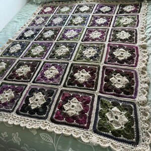 Violet and Sage Floral Afghan Blanket Throw - Ready to Ship - 30 squares