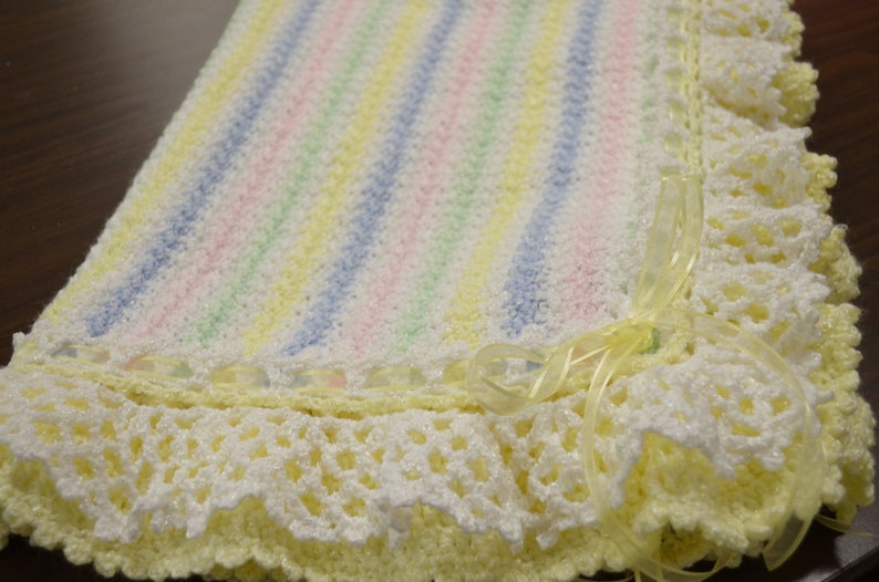 Pastel Stripes Crocheted Baby Blanket With Lacey Ruffles - Etsy