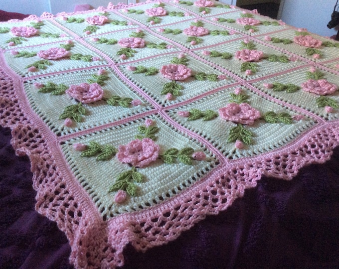 Pink Roses Afghan Blanket Throw Made Fresh After Sale 20 Etsy