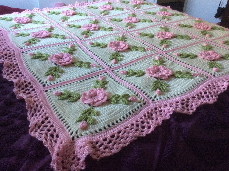 Pink Roses Afghan Blanket Throw Made Fresh After Sale 20 Etsy