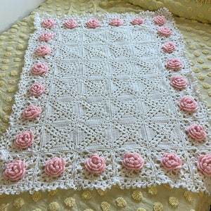 Lacy Rose Crochet Afghan Blanket Throw