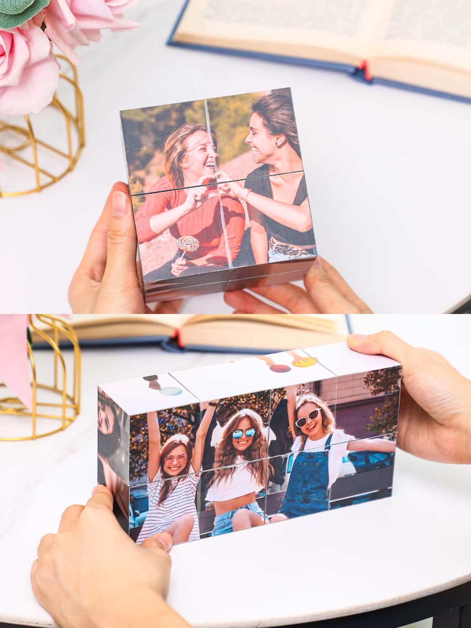 Personalized Photo Cube, Custom Wooden Infinity Cube Gift, Anniversary Gift, Birthday Gift for Him Her, Wedding Gift, Best Friend Gift