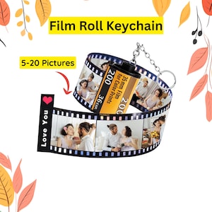 Personalized 5-20 Picture Film Roll Keychain with Custom Text, Film Roll Photo Gift for Couples or Anniversary Gift, Halloween Pictures Gift