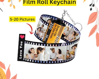 Personalized 5-20 Picture Film Roll Keychain with Custom Text, Film Roll Photo Gift for Couples or Anniversary Gift, Halloween Pictures Gift