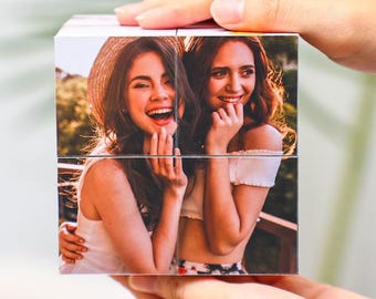 Custom Photo Cube - 3D Infinity Rubik Picture Cube - Wood Photo Cube Gift - Photos Keepsake Gift - Anniversary Gift for Couples and Family!