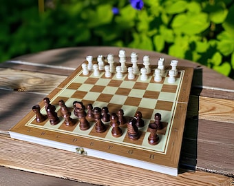 Classic Wooden Chess Set, Chess Board with Pieces, 3 in 1 Chess Checkers Backgammon, Handmade Wooden Board Game, Family Board Game, Chess