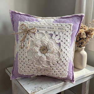 Oreiller souvenir maman/avec dictons/antique/crochet vintage