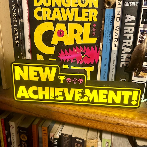 Dungeon Crawler Carl "New Achievement" LED Sign | LitRPG Gamer Decor
