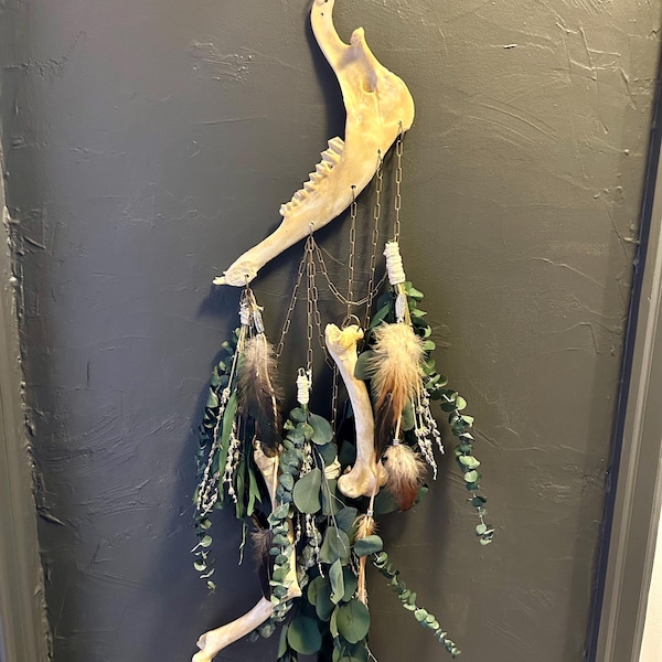Handmade Bone & Botanical Wall Hanger/Witchy cottage decor