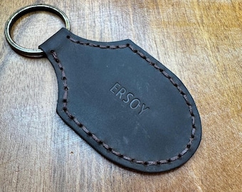 Personalised Leather Keyring - Handmade Real Leather Keychain - Minimalist Christmas Gift for Men or Women