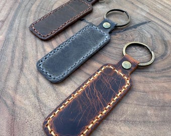 Custom Keychain - Personalised Real Leather Keyring - Minimalist Christmas Gift