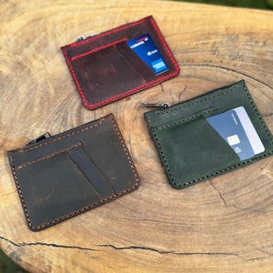Leren kaarthouder - gepersonaliseerde leren herenportemonnee - handgemaakte creditcard-muntportemonnee voor heren - gegraveerd aangepast verjaardagscadeau voor hem