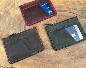 Tarjetero de cuero - Billetera de cuero personalizada para hombre - Billetera para tarjetas de crédito y monedas hecha a mano para hombre - Regalo de cumpleaños personalizado grabado para él
