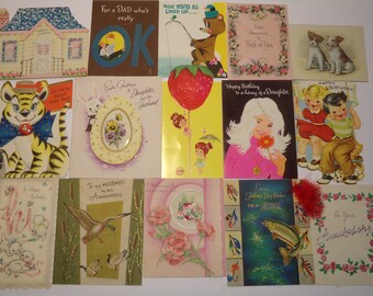 Vintage 1950's/1960's Used Greeting Cards  Mixed Lot of 15 Cards