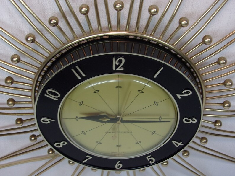 Vintage 1960's GE Sunburst Wall Clock Etsy