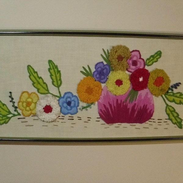 Vintage Framed Crewel Work  Large