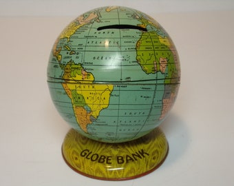 Vintage 1950's  J. Chein Metal Globe Bank