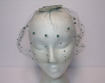 Vintage 1950's Hat Millinery Flowers Hat Pin Black Netting Velvet Ribbon