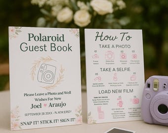 Minimalist Polaroid Guest Book Sign | Wedding, Birthday (Canva Template)