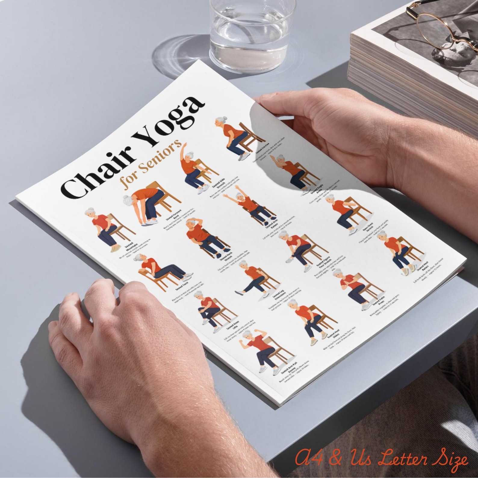 Chair Yoga for Seniors Printable, Chair Yoga Chart PDF, Printable Chair