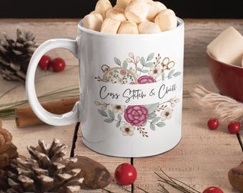 cross stitch mug, gift for crossstitcher, funny crossstitch mug, coffee cup cross stitcher, Christmas gift cross stitch, stitching mug