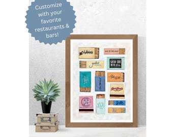 Custom Restaurant Matchbook Art Print: Personalized City Dining Scene Decor - CUSTOMIZABLE Matchbox