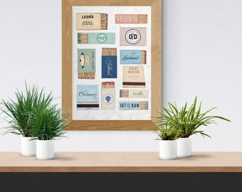 Charleston Restaurant Matchbox Digital Download: Design Featuring Favorite Local Hotspots. Personal Souvenir or Gift.