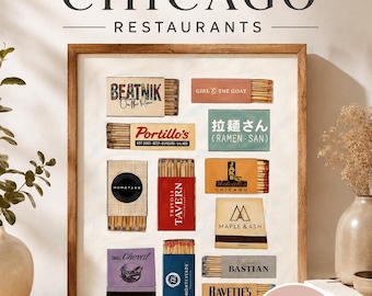 Chicago Restaurant Matchbox Digital Download Artwork: Design Featuring Local Favorite Chicago Restaurants