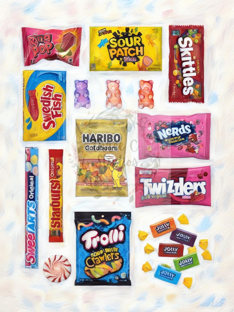 Candy Art Print: Sweets Illustration, Kitchen & Kids Room Decor - Etsy
