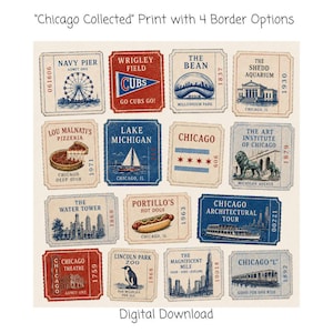 Chicago Samlade Tryck – Vintage Landmärken, Mat, Ikoner (Digital Nedladdning)