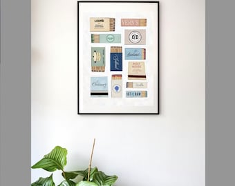 Charleston SC Vintage Matchbook Art Print: Favorite Local Restaurants Wall Decor Gift - CUSTOMIZABLE!