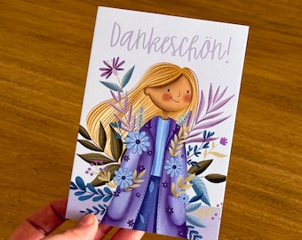 "Thank you" postcard – A6 card, hand-painted floral design, lovingly crafted, thank you card, gift idea