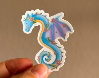 "Dariella the Dragon" Stickers (Set of 2) – Cute floral fantasy dragon, matte vinyl, magical, gift, dragon stickers