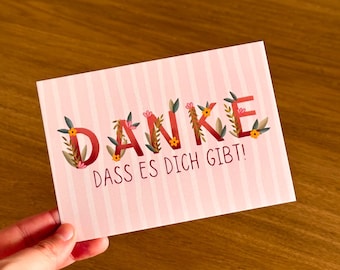 Postcard “Thank you for being you” – A6 card, lovingly hand-painted, flowers, thank you card, gift idea