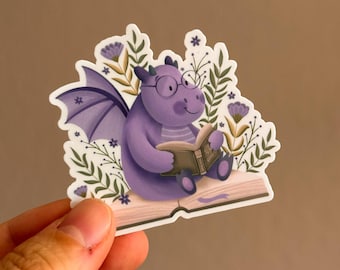 Lumo the Reading Dragon Sticker – cute book lover vinyl sticker, matte laminated, handmade