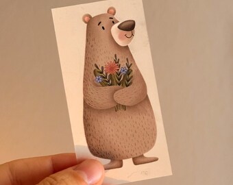 Basti the Bear Iron-on Patch | Cute Bear with Flowers | Vinyl Iron-on | Iron-on Patch | DIY Clothing | Tote Bag | Jacket | Handmade