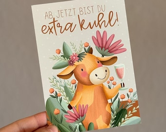 Postcard "From now on you're extra cool" – Funny cow card, A6, birthday, congratulations, gift, confirmation