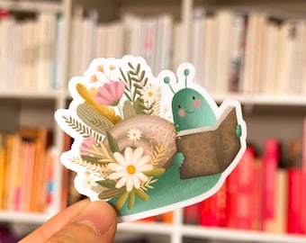 Sally die Schnecke - Sticker Set Buch-Schnecke (2 Stück) – süß, floral, Vinyl, matt laminiert, Geschenkidee