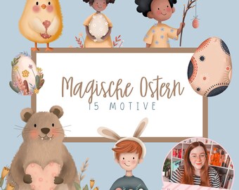 Magical Easter Clipart Set (15 Designs) – Watercolor Spring Illustrations, Transparent PNG, for Teaching, Cards & DIY