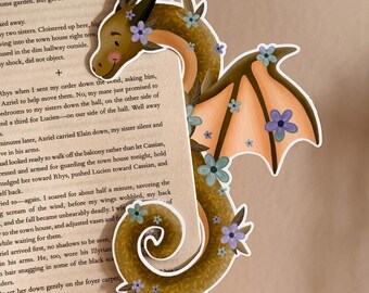 Dragon Bookmark “Dimetrius the Dragon” – Large Fantasy Clip Bookmark, Floral, Handmade, Bookish Decor