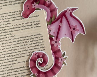 Dragon Bookmark “Doralyth the Dragon” – Large Fantasy Clip Bookmark, Floral, Handmade, Booklover Gift