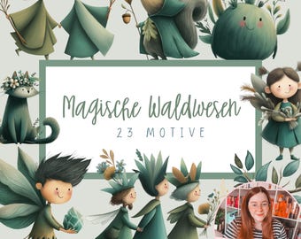 Magical Forest Creatures Clipart (23 Designs) – Lovingly hand-painted, PNG, transparent, fantasy, forest animals, fairy tales