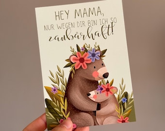 Postkarte Mama „zaubärhaft“ – Süße Bären Karte, A6, Muttertag, Mama Geschenk, liebevoll