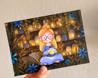Postal de edición limitada “Liora y las gafas de estrella” – Ilustración fantástica, postal A6, edición estrictamente limitada
