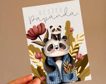 Postcard “Best Papanda” – Funny Panda Card, A6, Father's Day, Birthday, Gift for Dad