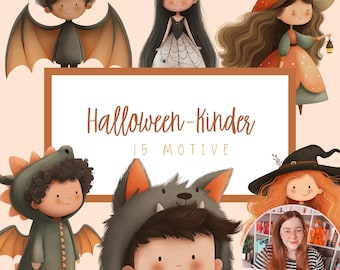 Halloween Kids - Costume Cliparts (15 Designs) – Hand-painted, PNG, transparent, autumn, school & DIY
