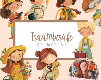 Dream Jobs Kids Clipart (27 Designs) – Hand-painted, PNG, transparent, perfect for school, teaching materials & creative projects