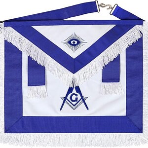 Past Master Masonic Apron White Fringed 100% Lambskin Leather Hand Embroidery, Blue Lodge Masonic Eye and G Symbol Apron