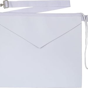 White Lambskin/Faux Leather Masonic Entered Apprentice Candidate Regalia Apron with Tassels, Glove Pocket & Adjustable Waist Belt – 14&quot;x16&quot;