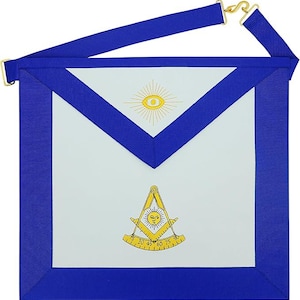 Past Master Masonic Apron - White Synthetic Leather, Embroidered Emblem, Adjustable Belt